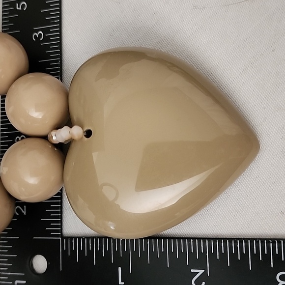 Statement Chunky Taupe Bead Necklace with Heart Pendant - Picture 8 of 8
